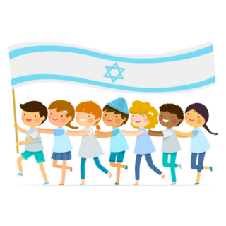 Kids Walk In A Line With A Big Israeli Flag Sticker
