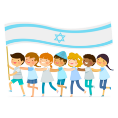 Kids Walk In A Line With A Big Israeli Flag Sticker