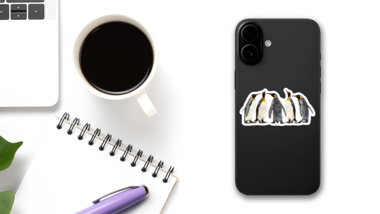 King Penguins Walking In A Group, Isolated Sticker on a Phone (New) example
