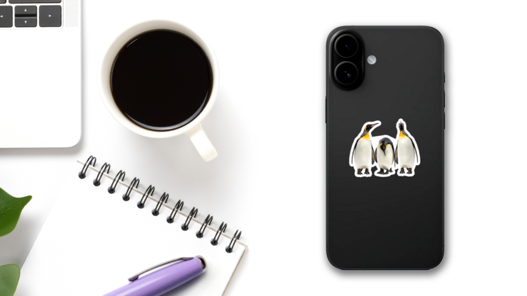 King Penguins Walking In A Row, Isolated Sticker on a Phone (New) example