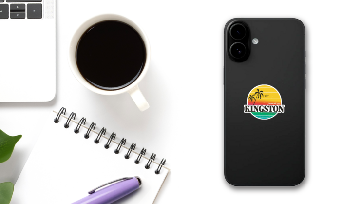 Kingston Jamaica Paradise Vintage Sticker on a Phone (New) example
