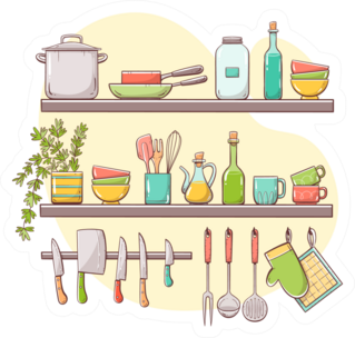 Kitchen Supplies On Shelves Sticker