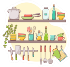 Kitchen Supplies On Shelves Sticker
