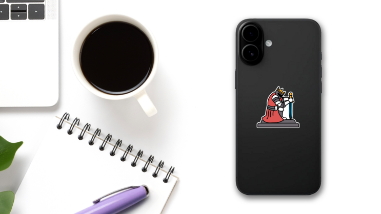 Kneeling Knight Sticker on a Phone (New) example