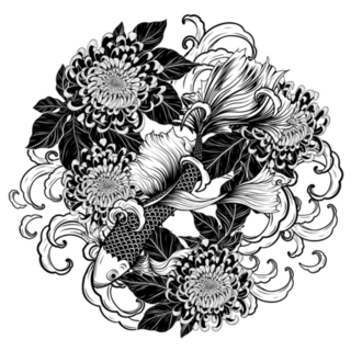 Koi Fish And Chrysanthemum Tattoo Sticker
