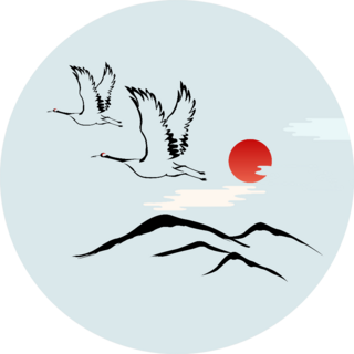 Korean Traditional Illustration Red-crowned Crane And Sun Sticker