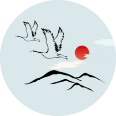 Korean Traditional Illustration Red-crowned Crane And Sun Sticker