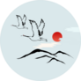 Korean Traditional Illustration Red-crowned Crane And Sun Sticker