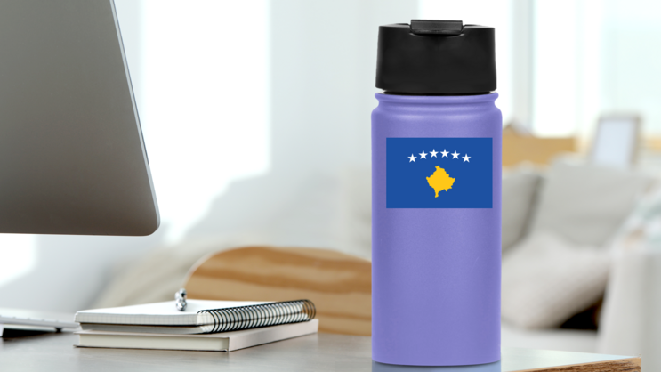 Kosovo Flag Sticker on a Water Bottle (New) example