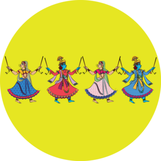 Krishna And Gopika Playing Garba Madhubani Indian Sticker