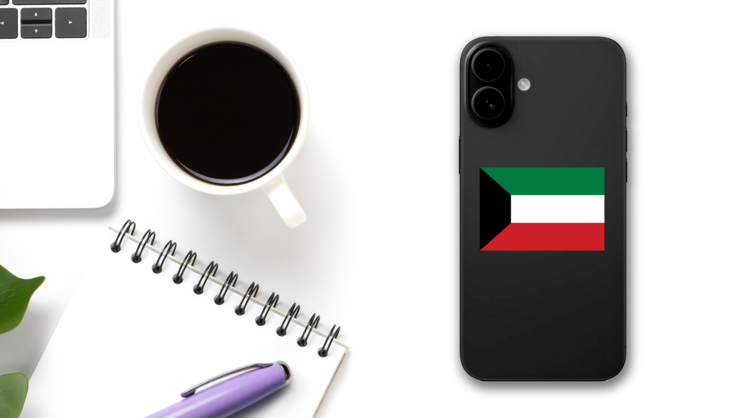 Kuwait Flag Sticker on a Phone (New) example