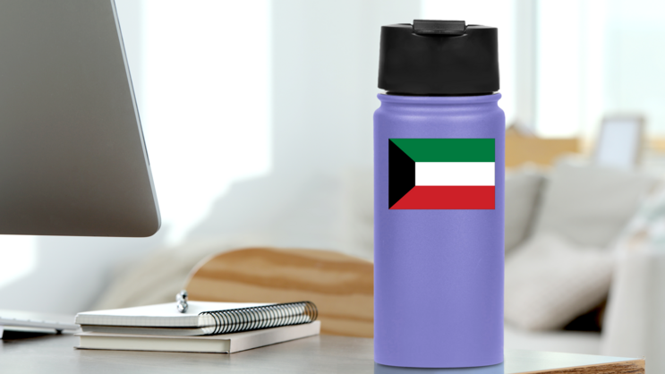 Kuwait Flag Sticker on a Water Bottle (New) example