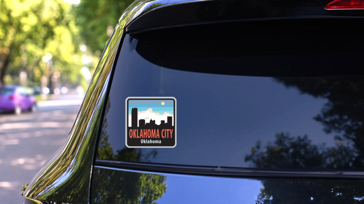 Label With Name Of Oklahoma City Sticker on a Rear Car Window (New) example