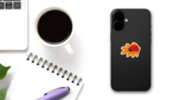 Lady Bug And Leaves In Autumn Sticker on a Phone (New) example