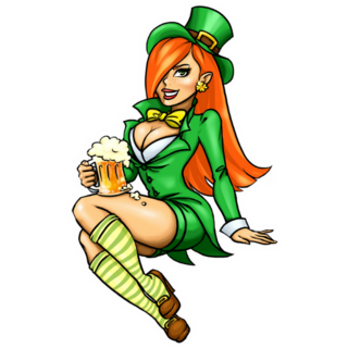 Lady Leprechaun holding a Beer