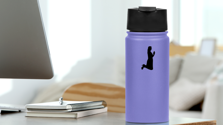 Lady Praying Transfer Sticker on a Water Bottle (New) example