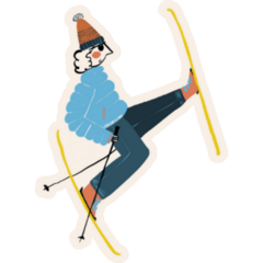 Lady Standing On Her Skis Illustration Sticker 