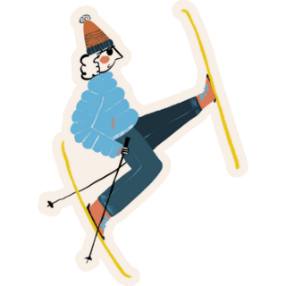 Lady Standing On Her Skis Illustration Sticker 