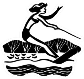 Lady Water Skiing - Retro Illustration Sticker