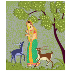 Lady With Deer In Indian Art Style Sticker