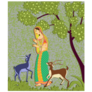 Lady With Deer In Indian Art Style Sticker