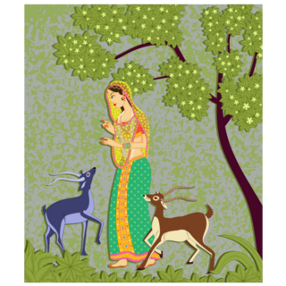 Lady With Deer In Indian Art Style Sticker