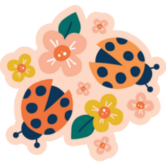 Ladybug And Flowers On Pink Sticker