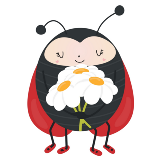 Ladybug In Cartoon Style. With Flowers Sticker