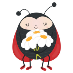 Ladybug In Cartoon Style. With Flowers Sticker