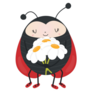 Ladybug In Cartoon Style. With Flowers Sticker