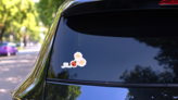Ladybug On Pink Flowers Cartoon Sticker  on a Rear Car Window (New) example