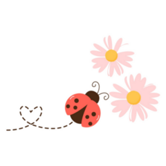 Ladybug On Pink Flowers Cartoon Sticker 
