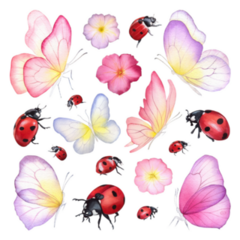 Ladybugs, Butterflies, and Flowers Sticker 