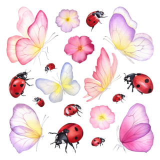 Ladybugs, Butterflies, and Flowers Sticker 