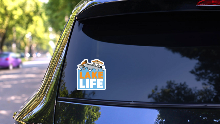 Lake Life Boating Illustration Sticker on a Rear Car Window (New) example