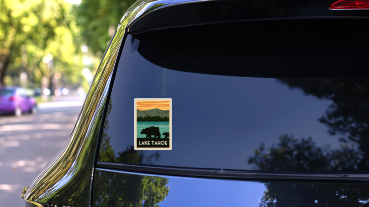 Lake Tahoe National Park Vintage Poster Sticker on a Rear Car Window (New) example