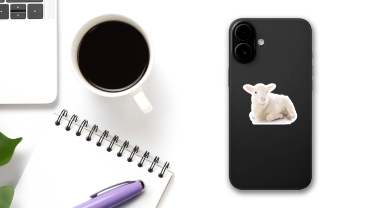 Lamb Sitting In Front Of A White Sticker on a Phone (New) example