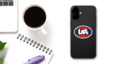 Laos La Flag Oval Sticker on a Phone (New) example
