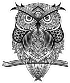 Large Zentangle Owl On Branch Sticker