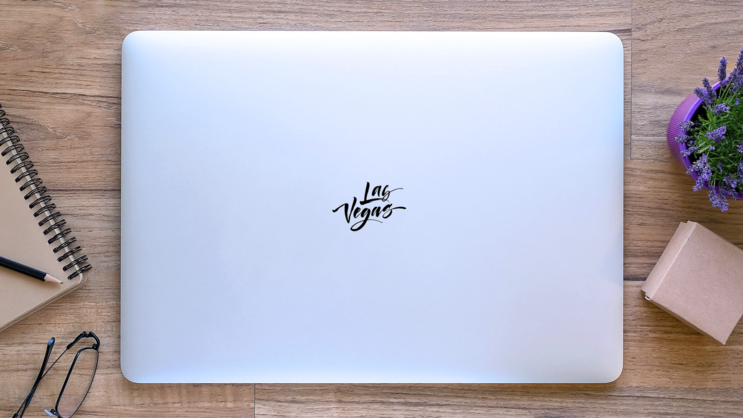 Las Vegas Hand Drawn Modern Brush Calligraphy Sticker on a Laptop (New) example