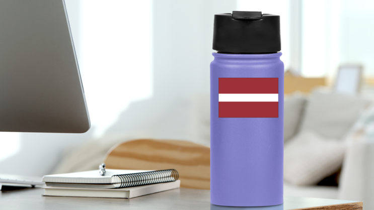 Latvia Flag Sticker on a Water Bottle (New) example