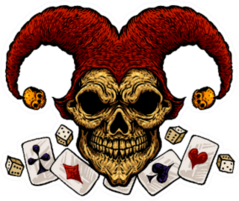 Laughing Angry Joker Skull With Playing Cards Illustration Sticker