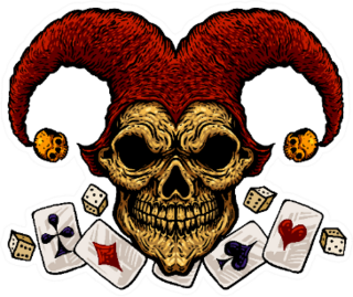Laughing Angry Joker Skull With Playing Cards Illustration Sticker