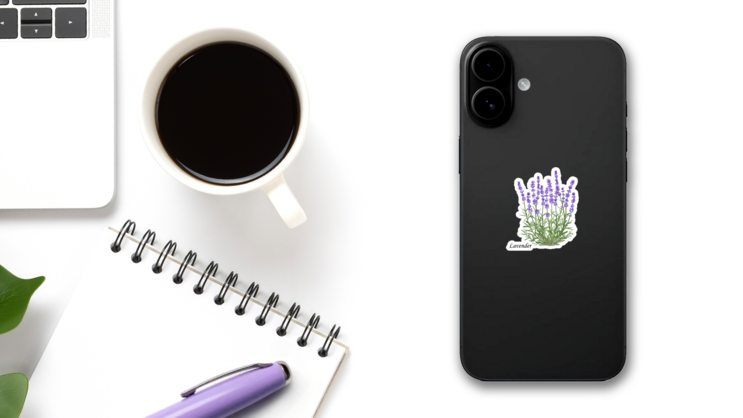 Lavender Blooms Sticker on a Phone (New) example