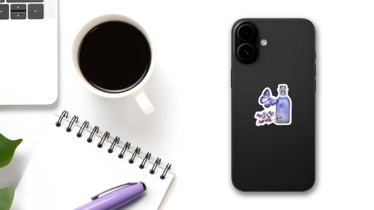 Lavender Bottle Sticker on a Phone (New) example