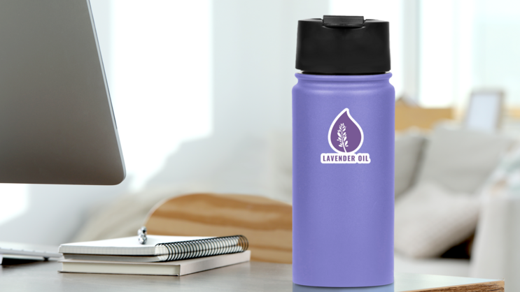 Lavender Oil Logo Sticker on a Water Bottle (New) example