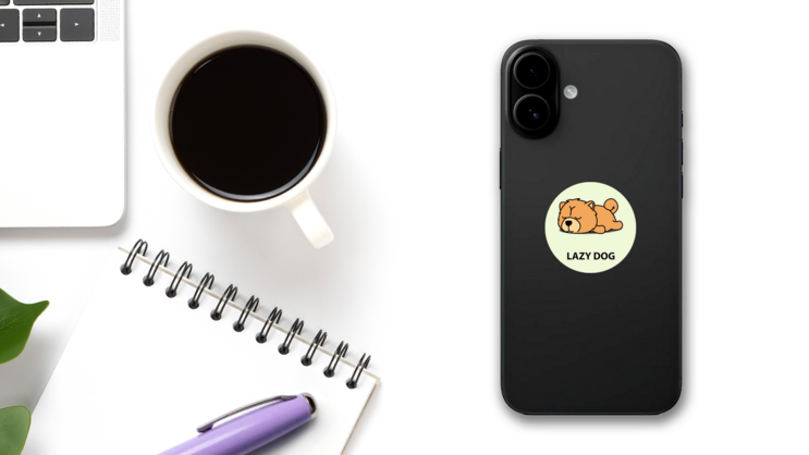 Lazy Dog Chow Chow Sticker on a Phone (New) example