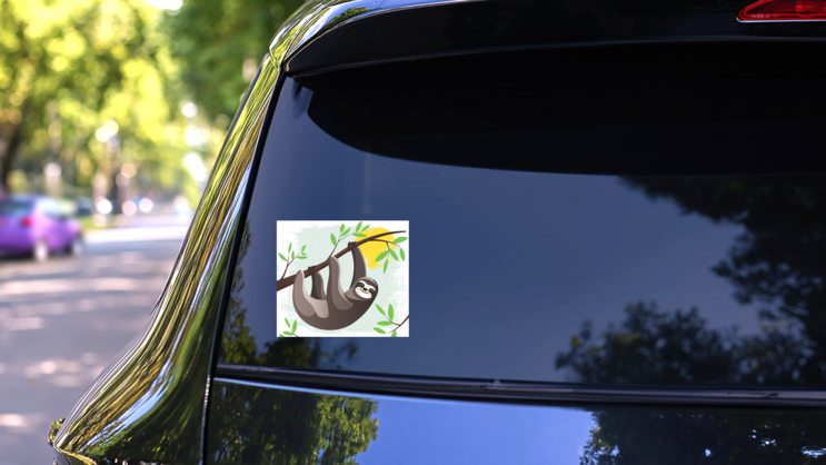Lazy Hanging Sloth In Rain Forest Sticker on a Rear Car Window (New) example