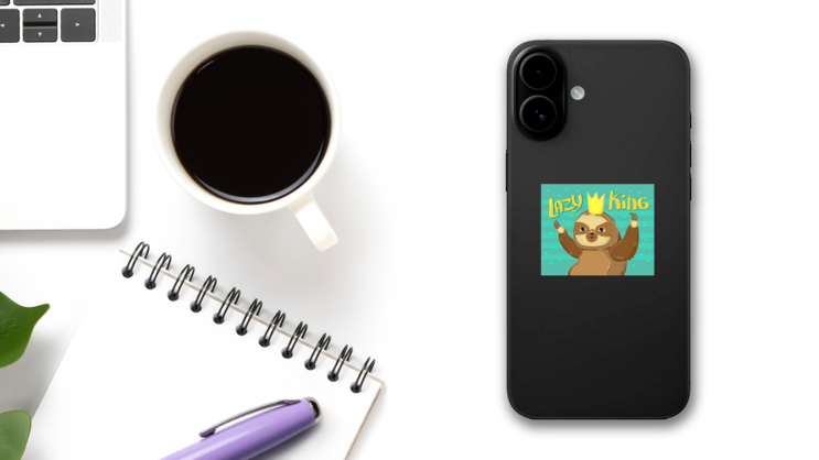 Lazy King Sloth Sticker on a Phone (New) example