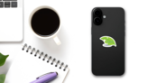 Leaf And Caterpillar Illustration Sticker on a Phone (New) example